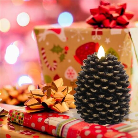 Flameless Candles with Timer, Battery Operated Flickering Wick Real Wax Pine - Picture 3 of 7